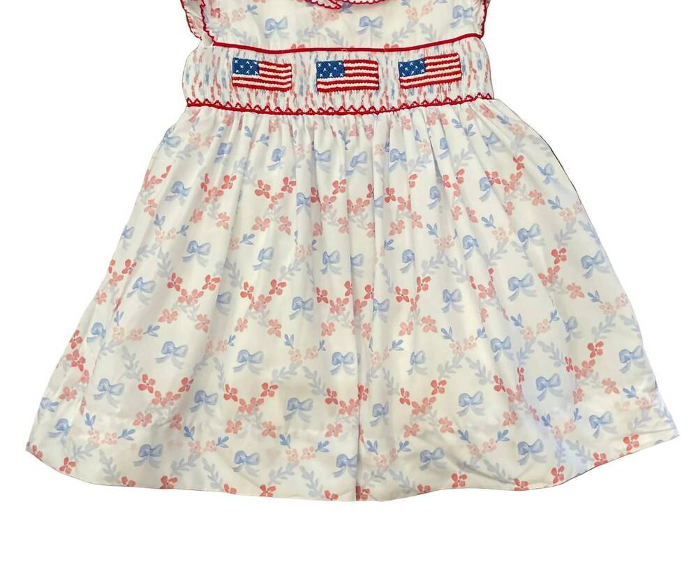 NEW TEETA girl's america smocked ally dress in blue